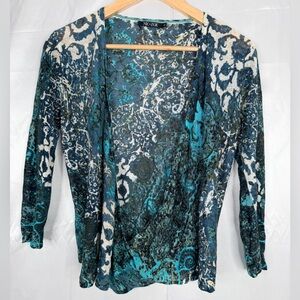 Nic & Zoe Petite Small Multicolor Linen Blend Open Front Lightweight Cardigan